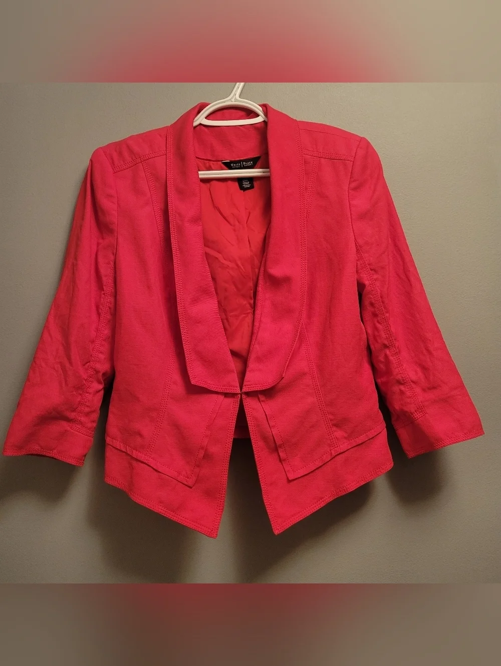 White House Black Market Red Cropped Blazer 8 Linen Preppy Chic Jacket Lined